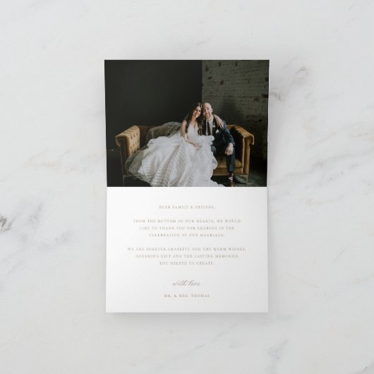 Trouwfoto met botanisch wapen monogram bedankkaart (Binnen)