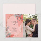 Trouwfoto met dank  |  Koraal Bloemen Bedankkaart (Voorkant / Achterkant)