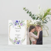 Trouwfoto met dank  |  Violet Anemone Bloemen Bedankkaart (Staand voorkant)