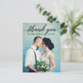 Trouwfoto met dankwoord in kalligrafie briefkaart (Staand voorkant)