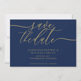 Trouwfoto met datum Navy Goud Save The Date