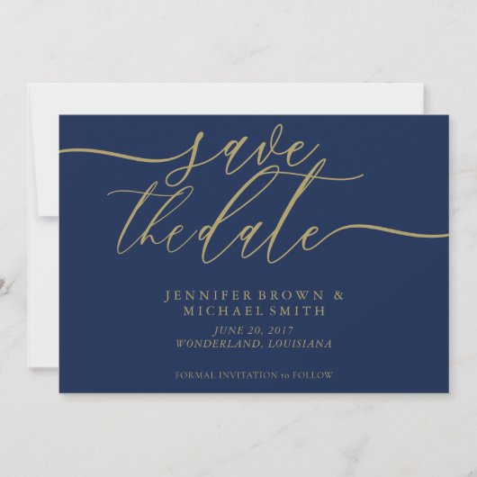 Trouwfoto met datum Navy Goud Save The Date (Voorkant)
