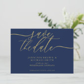 Trouwfoto met datum Navy Goud Save The Date (Staand voorkant)