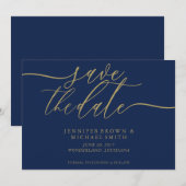 Trouwfoto met datum Navy Goud Save The Date (Voorkant / Achterkant)