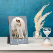 Trouwfoto met elegante boog Stofblauw Fotoplaat (Zijkant)