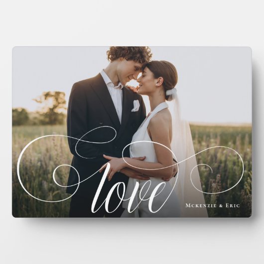 Trouwfoto met elegante kalligrafie voor stel fotoplaat (voorkant)