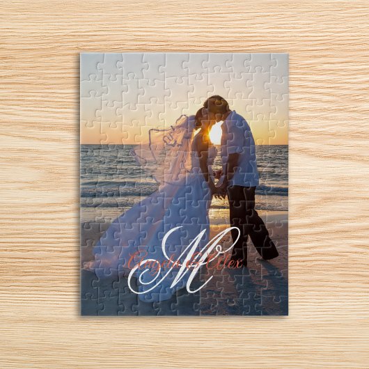 Trouwfoto met fancy monogram legpuzzel