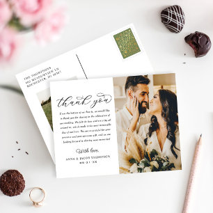 Trouwfoto met kalligrafie Bedankt Briefkaart