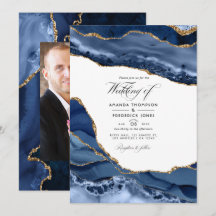 Trouwfoto met marineblauwe en gouden agaten steen
