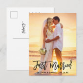 Trouwfoto met moderne borstelscript briefkaart (Voorkant / Achterkant)