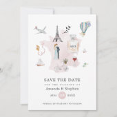 Trouwfoto met monogram in Parijs Save The Date (Voorkant)