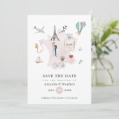 Trouwfoto met monogram in Parijs Save The Date (Staand voorkant)