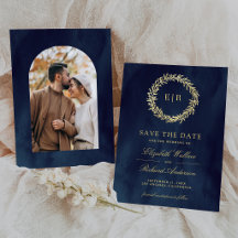 Trouwfoto met Navy Blauwe Gouden Blad Tak