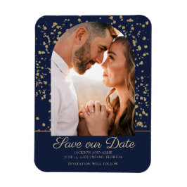 Trouwfoto met Navy Blauwe Gouden Glitter Boog Koep Magneet