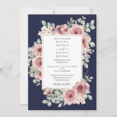 Trouwfoto met Navy Blauwe Stof Rose Bloemen en Gou Kaart (Voorkant)