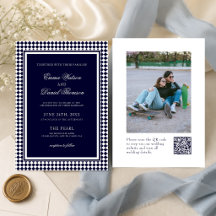 Trouwfoto met Navy Blue Harlekijnrand QR-code