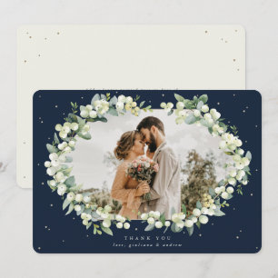 Trouwfoto met Navy/Cream Snowberry+Eucalyptus Bedankkaart