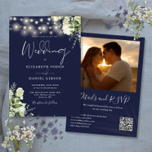 Trouwfoto met QR-code en Navy Blue Groene Verlicht