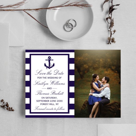 Trouwfoto met scheepsanker Save The Date