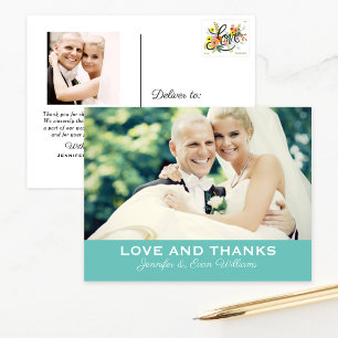Trouwfoto met 'Teal Bold Love and Thanks' Briefkaart