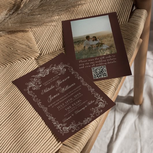 Trouwfoto met vintage espressocode in QR-code Kaart
