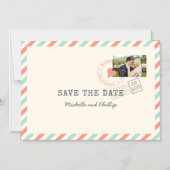 Trouwfoto met vintage luchtpost 'Save the Date' Magnetische Uitnodiging (Voorkant)