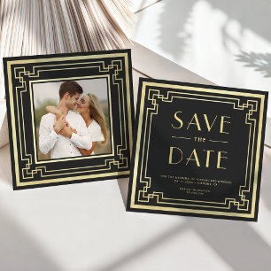Trouwfoto met Vintage Retro Art Deco-stijl Save The Date
