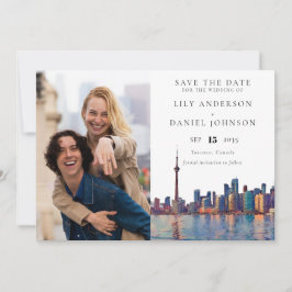 Trouwfoto met watercolor van de Toronto skyline Save The Date