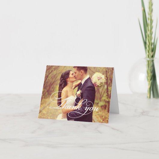 Trouwfoto met witte schrift bedanken bedankkaart (Voorkant)