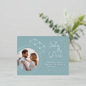 Trouwfoto met zeeglasblauw Save the Date-foto Folie Uitnodiging Briefkaart (Staand Voorkant)