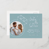 Trouwfoto met zeeglasblauw Save the Date-foto Folie Uitnodiging Briefkaart (Voorkant / Achterkant)