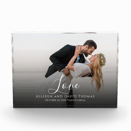 Trouwfoto Minimalistische Koppel Calligrafie Liefd Fotoblokken (Voorkant)