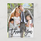 Trouwfoto Moderne Borstel Schrift Bedankt Briefkaart (Voorkant)