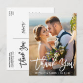 Trouwfoto Moderne Borstel Schrift Bedankt W Briefkaart (Voorkant / Achterkant)