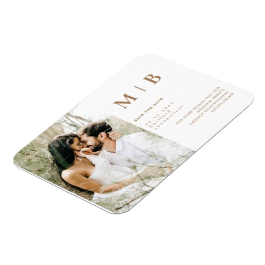 Trouwfoto Monogram Goud & Wit Save the Date Magneet (Linkerzijde)