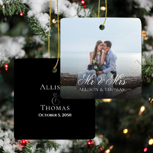 Trouwfoto Mr. en Mrs. op maat geschreven Keramisch Ornament