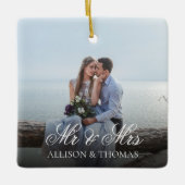 Trouwfoto Mr. en Mrs. Script op maat Keramisch Ornament (Voorkant)