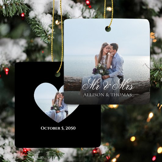 Trouwfoto Mr. en Mrs. Script op maat Keramisch Ornament