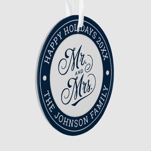 Trouwfoto Mr & Mrs Elegant Script Passen getrouwd Ornament (voorkant)