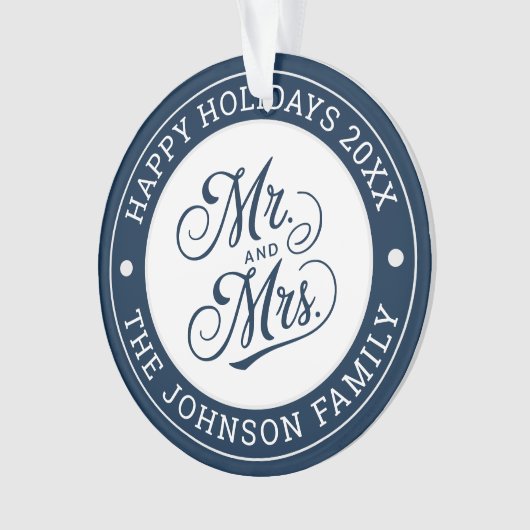 Trouwfoto Mr & Mrs Elegant Script Passen getrouwd Ornament (voorkant)