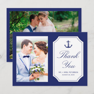 Trouwfoto 'Nautical Navy Blue Anchor 2' Bedankkaart