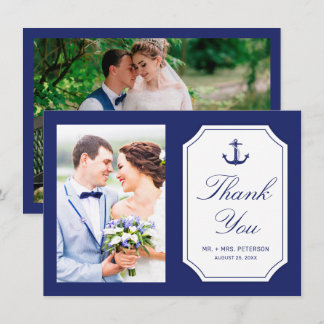 Trouwfoto 'Nautical Navy Blue Anchor 2' Bedankkaart
