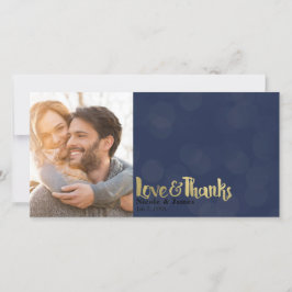 Trouwfoto Navy & Goud Liefde & Dank Dank Je Bedankkaart
