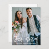 Trouwfoto Net Getrouwd Borstel Schrift Modern Briefkaart (Voorkant / Achterkant)