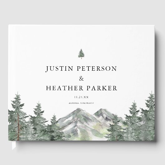 Trouwfoto op berg met pijnboom gastenboek (Voorkant)