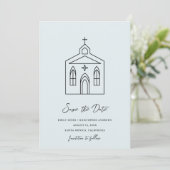 Trouwfoto op het altaar save the date (Staand voorkant)