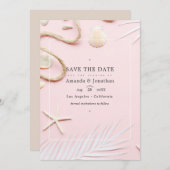 Trouwfoto op het strand met blosroze tint save the date (Voorkant / Achterkant)