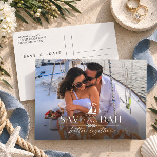 Trouwfoto op zee Nautical Save the Date Briefkaart