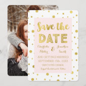 Trouwfoto opslaan Blush Gouden Confetti Save the D Date (Voorkant / Achterkant)