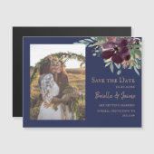 Trouwfoto opslaan in Navy Plum Blush Bloem - Save  Magnetische Uitnodiging (Voorkant / Achterkant)